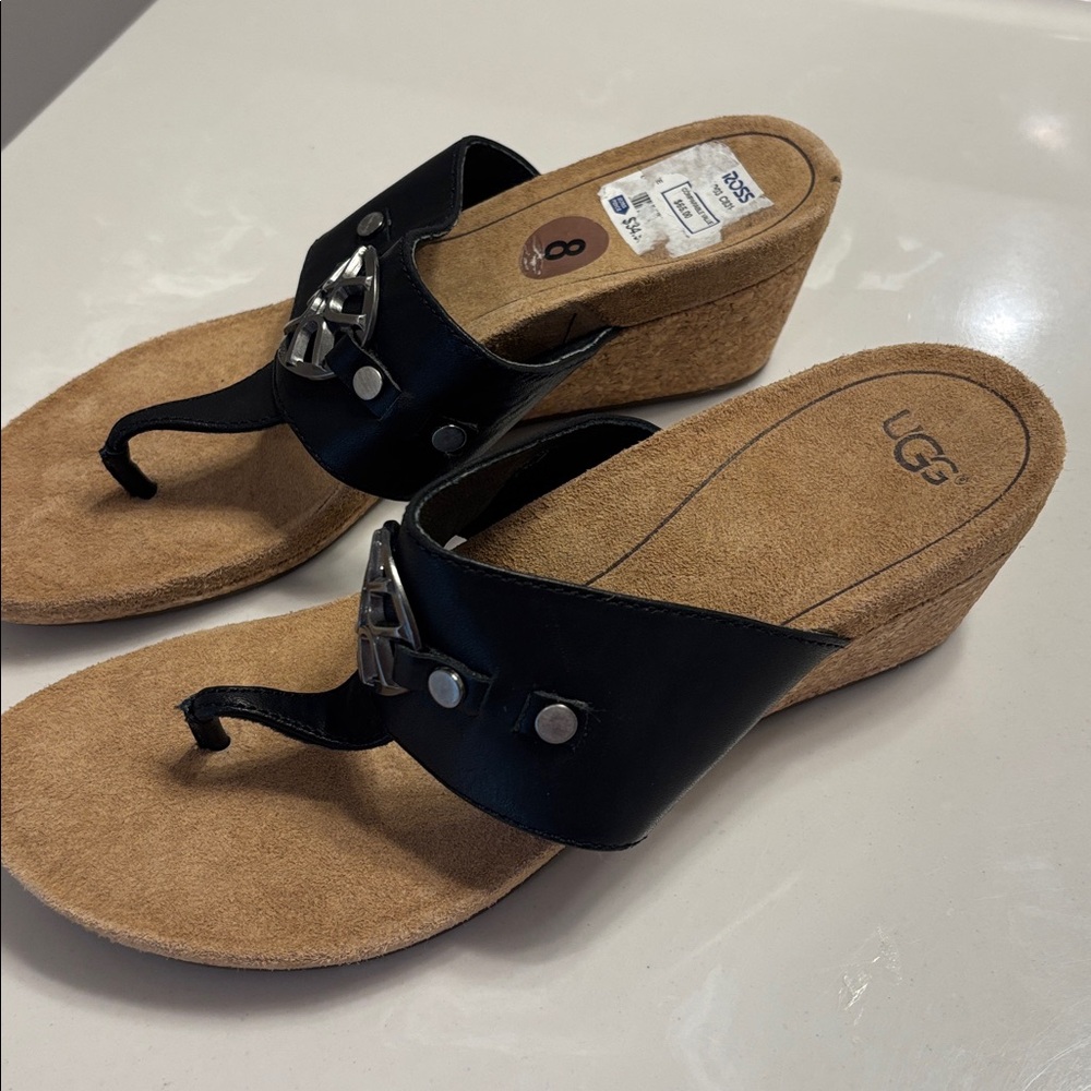UGG Women's Black Suede Thong Sandal - Picture 2 of 4